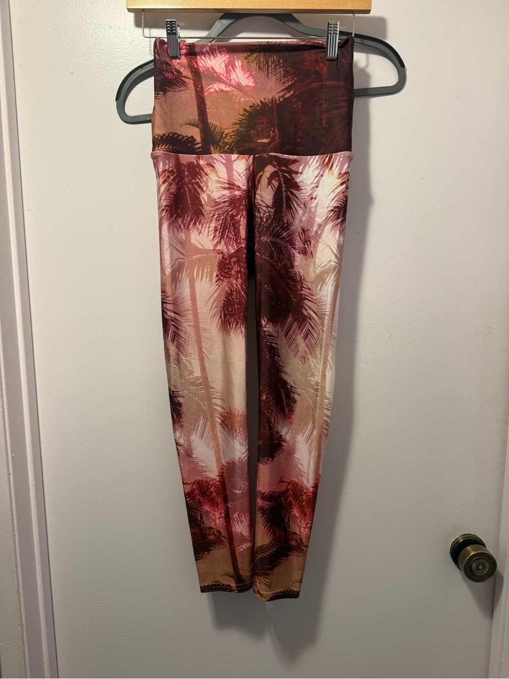 Emily Hsu high waisted leggings with palm tree print